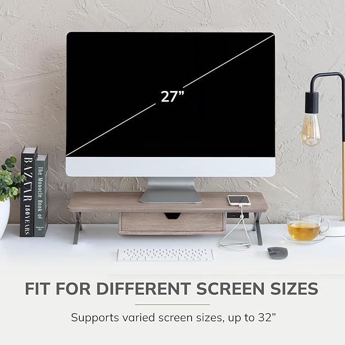 Anji Mountain Monitor Stand - Desktop Organizer & Laptop Riser, Ergonomic Monitor Riser, Space-Saving Monitor Stand for Desk, Durable Construction, Easy Assembly, Ideal for Home & Office,Biscotti