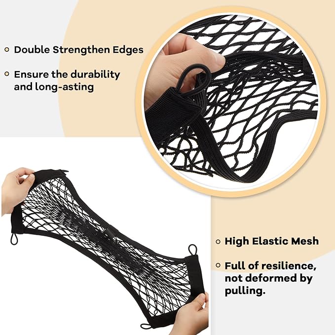 Frienda 2 Pieces Stretchable Small Cargo Net Pocket Storage Mesh Net Elastic Automotive Storage Pouch with 8 Pieces Mounting Screws and Hooks for Truck Car SUV Boats(21 x 9.8 Inches)