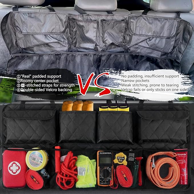 Car Trunk Hanging Organizer 3D Textured Ripple Design, Cotton-Padded Farewell to Collapse, Reinforced Stitching, Extra-Wide Pocket, Backseat Grocery Storage Bag with 8 Pockets for SUV,Truck,Van