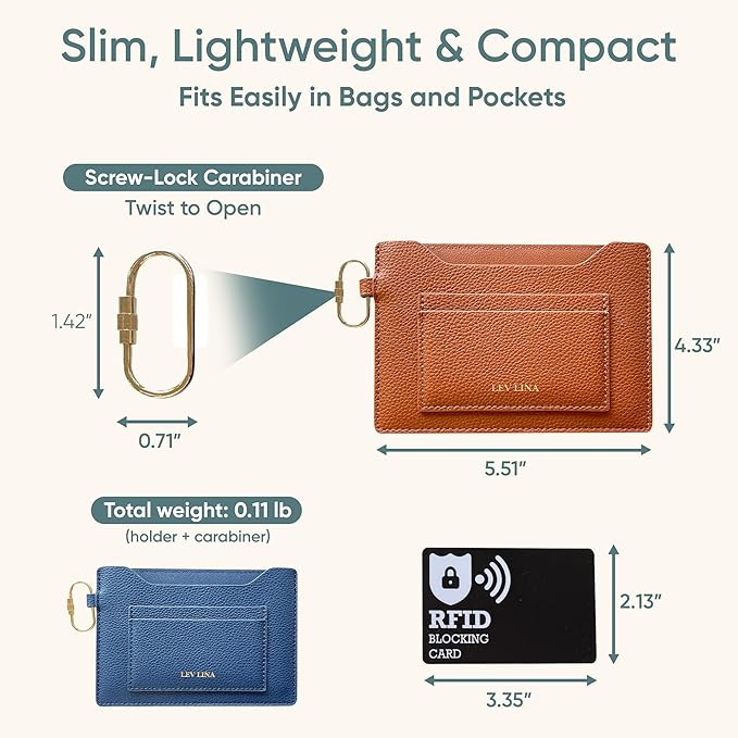 Passport Holder for Travel RFID Blocking Slim Leather Passport Wallet & Passport Book Cover Case with Gold Tone Screw Carabiner and Gift Pouch, Airport Essentials (Brown)