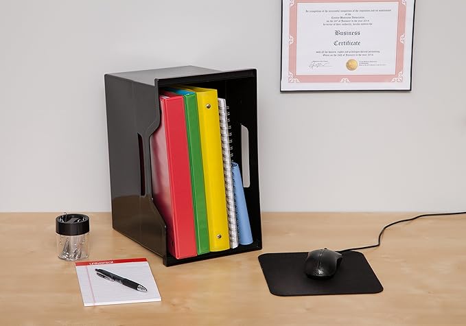 IRIS USA Large Portable Desktop File Box with Open Lid, 4 Pack, Side Handles, Hanging File Folders, Tabs & Inserts, Letter Size, Magazines, Newspapers, Mail, Books, Notebooks, Black