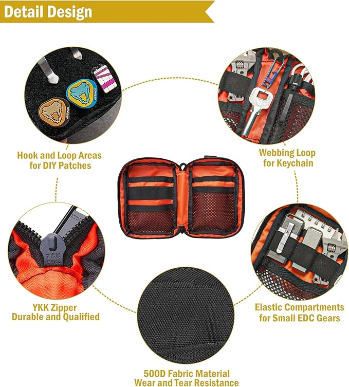VIPERADE VE26 EDC Pouch Organizer with 11 Compartments, Small Tool Pouch with DIY Patches Area, EDC Pocket Organizer for Mutitools