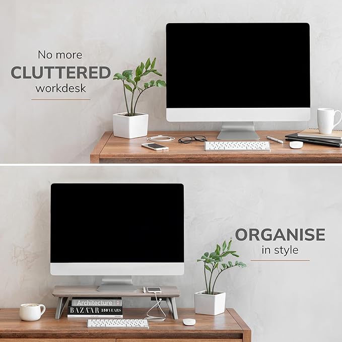 Anji Mountain Monitor Stand - Desktop Organizer & Laptop Riser, Ergonomic Monitor Riser, Space-Saving Monitor Stand for Desk, Durable Construction, Easy Assembly, Ideal for Home & Office,Biscotti