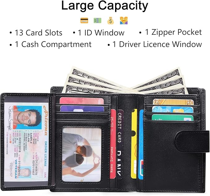 SENDEFN Men's Wallet Genuine Leather Bifold RFID Blocking Wallets for Men Credit Card Holder with Coin Pocket