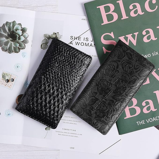 Sanlykate Leather Checkbook Cover for Men and Women, Check Book Case Card Holder with Free Divider, Standard Register Duplicate Checks with pen inserts, Black Flower