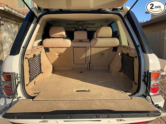2 Side Load Retainer Luggage Cargo Nets for Land Rover Range Rover 2003-2017 - Premium Mesh Car Trunk Organizer - Black Nylon Locks - Compatible with Car