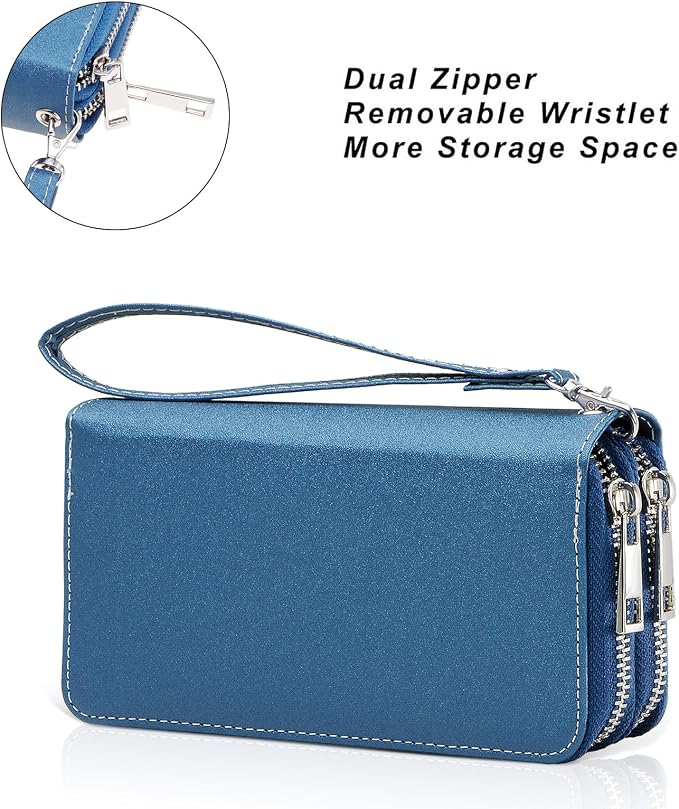 Cellphone Wallet for Women Dual Zipper Long Purse with Removable Wristlet