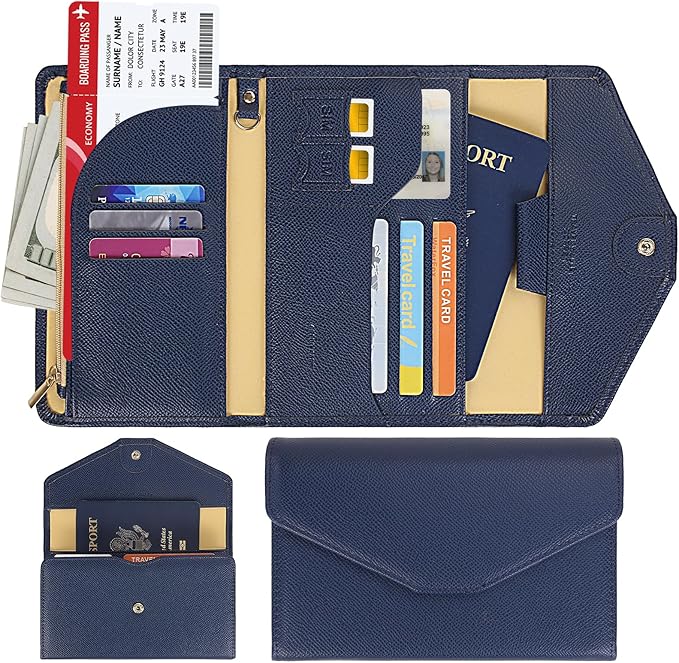 ZOPPEN Mulit-purpose Rfid Blocking Passport Holder Travel Wallet (Ver.4) Passport and Vaccine Card Holder ComboTri-fold Document Organizer Travel Essentials