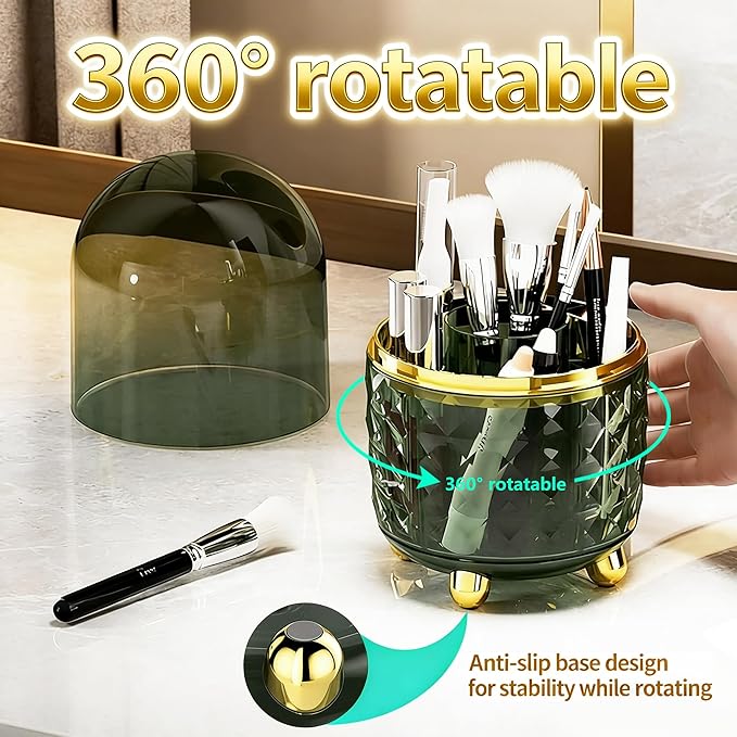 360° Rotating Dust-Proof Multi-Purpose Storage Organizer - Perfect for Silverware, Utensils (Forks, Knives) & Makeup Brushes, Countertop Holder for Kitchen & Vanity