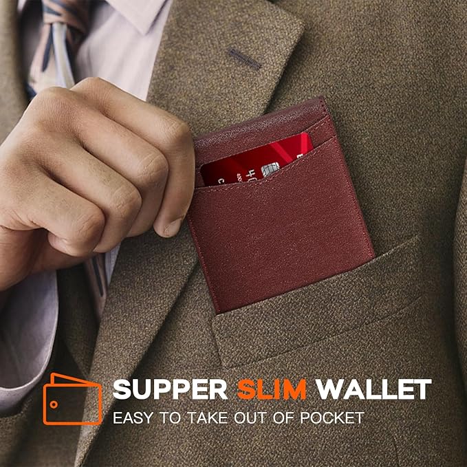 RUNBOX Wallet for Men Slim Leather Bifold RFID Blocking Minimalist Front Pocket Design with Gift Box