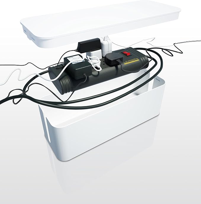 Bluelounge CableBox cable organizer hides messy, loose, tangled cables White color (CB01WH)