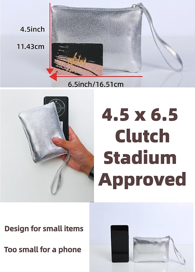 2 Pack Small Zipper Pouch Mini Makeup Bag for Purse Lipstick Cosmetic Travel Make Up Organizer for Women Essentials, Car Change Coin Holder 4.5 x 6.5 Clutch Stadium Approved Wristlet, Black Silver