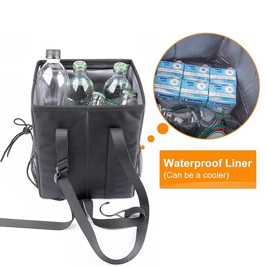 Hanging Car Trash Bag with Lid, Collapsible Garbage Bag with Pockets, Car Garbage Can for Central Control Leak-Proof Storage Organizer Box 1.76 Gallon Capacity Multipurpose Trash Bin