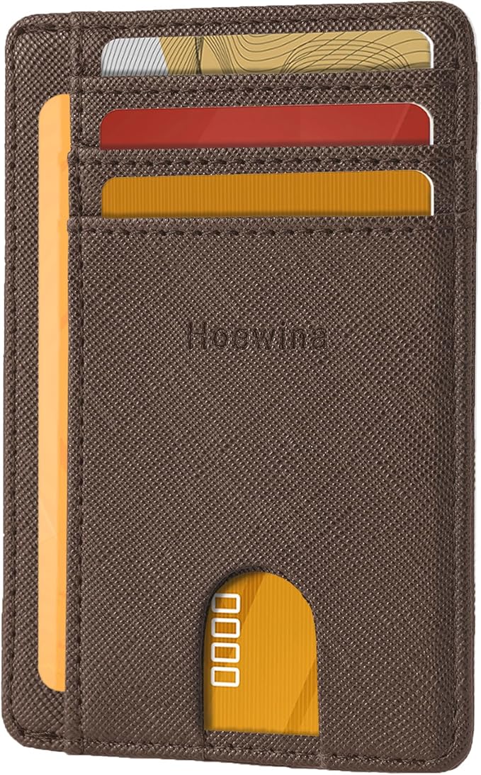 Hoewina Slim Wallet for Men, Credit Card Holder Wallet, Minimalist Design - RFID Blocking Front Pocket Leather Thin Wallet for Men and Women（Cross Coffee）