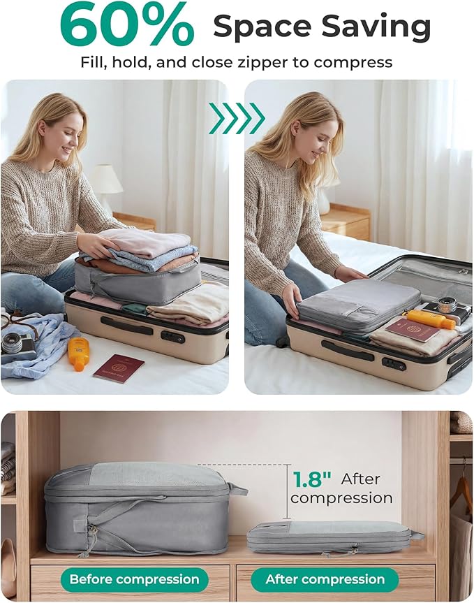 BAGSMART 6 Set /4 Set/2 Set Compression Packing Cubes for Travel, Lightweight Luggage Organizer Bags, Durable Space Saver Bags Travel Essentials