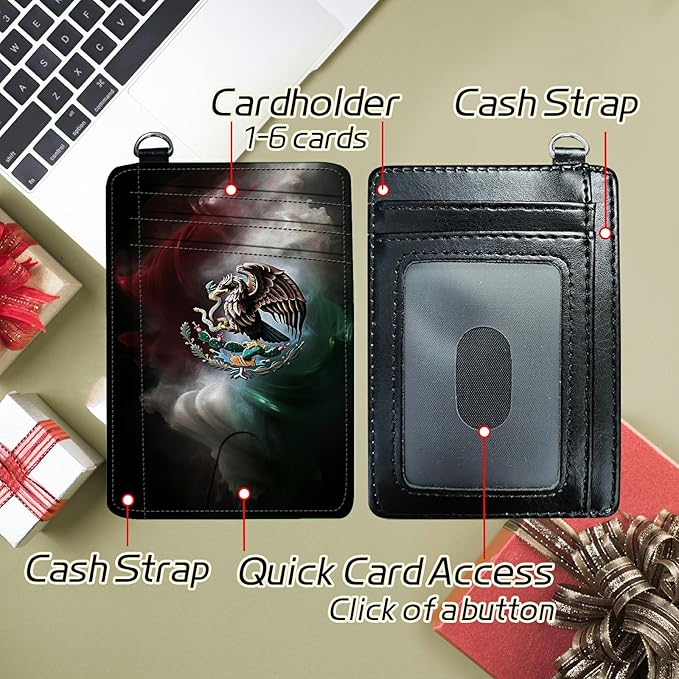 Small Travel Wallets, Mexico Flag Slim Minimalist Front Pocket Wallet with Wristlet, RFID Blocking PU Leather Credit Card Holder with ID Window Change Purse for Men Women