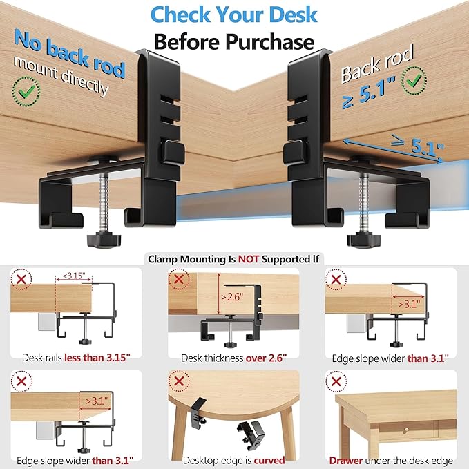 Litwaro Under Desk Cable Management Tray No Drill, 28.4" Cord Organizer with Clamp for Standing Desk, Premium Fabric Cable Tray with Wire Management for Office Home, Black
