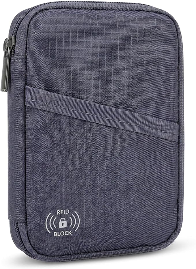 FIREDOG Passport Holder for Travel,RFID Blocking Passport Holder & Travel Wallet for Men and Women - Secure Organizer Multiple Card Slots, Holds Passports, Cards, Tickets, ID, Cash Holder(Grey)