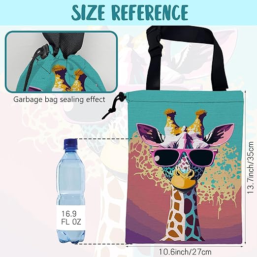 Car Garbage Bag Giraffe Wearing Sunglasses Hanging Canvas Car Trash Bag Waterproof Drawstring Car Back Seat Organizer for Car Back Front Seat Console with Adjustable Buckle