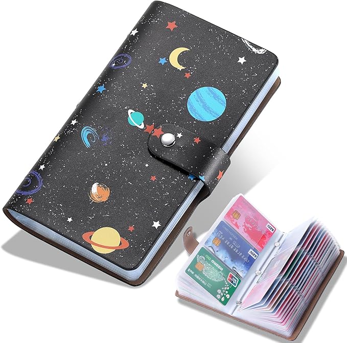 RFID Credit Card Holder, Leather Business Card Organizer with 96 Card Slots, Credit Card Case for Managing Your Different Cards and Important Documents to Prevent Loss or Damage (Starry Sky)