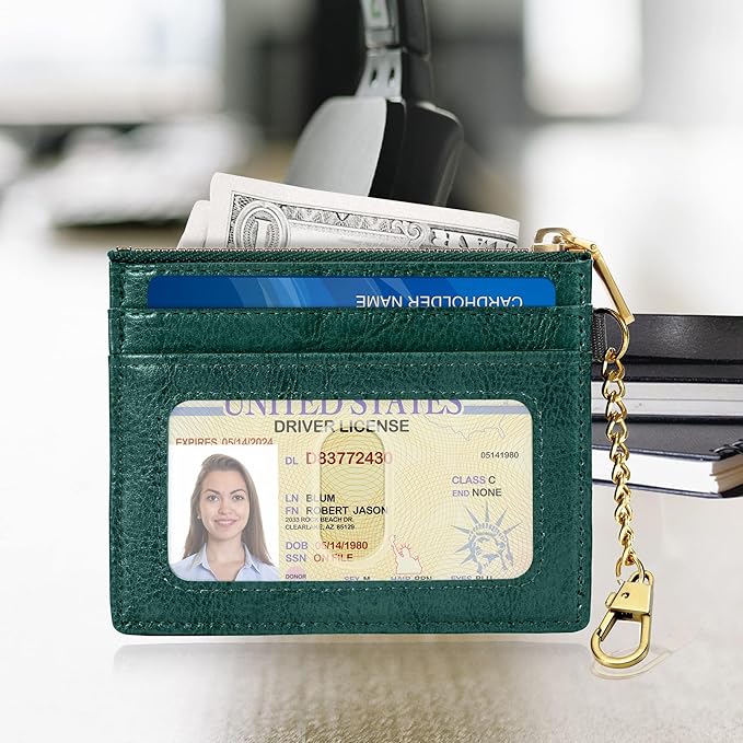 SEAVILIA Card Holder Keychain Wallet for Women with ID Window RFID Coin Purse Bee Gifts Slim Minimalist Small Wallet