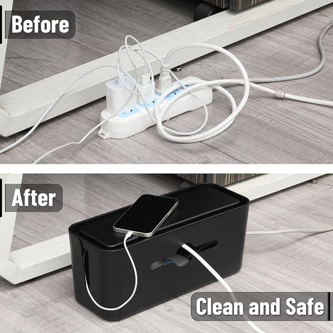Bates- Cable Management Box, Large, Cable Organizer Box, Cord Organizer Box, Cable Box Organizer, Cord Management Box, Cord Hider Box, Cord Box for Wires on Floor, Power Strip Cover Box Baby Proof