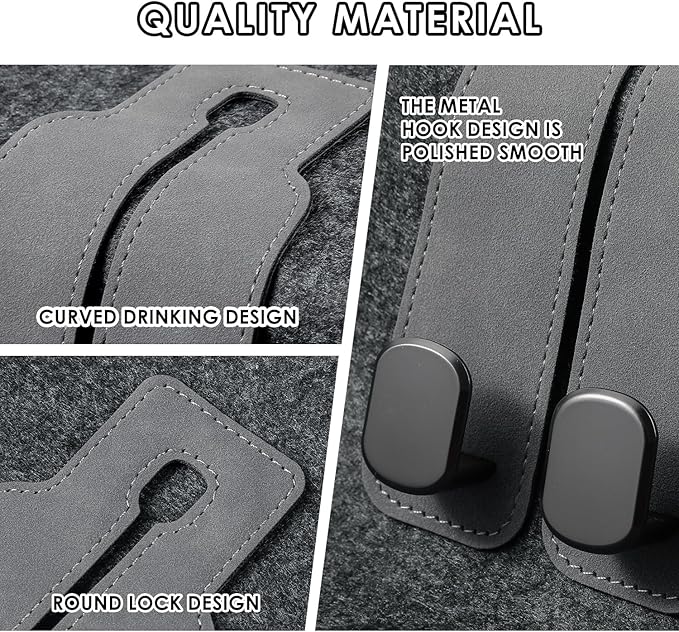 KINIVA Car Seat Headrest Storage Hooks, Set of 2, Suede PU Leather, Double Hooks (Grey-4 Pack)