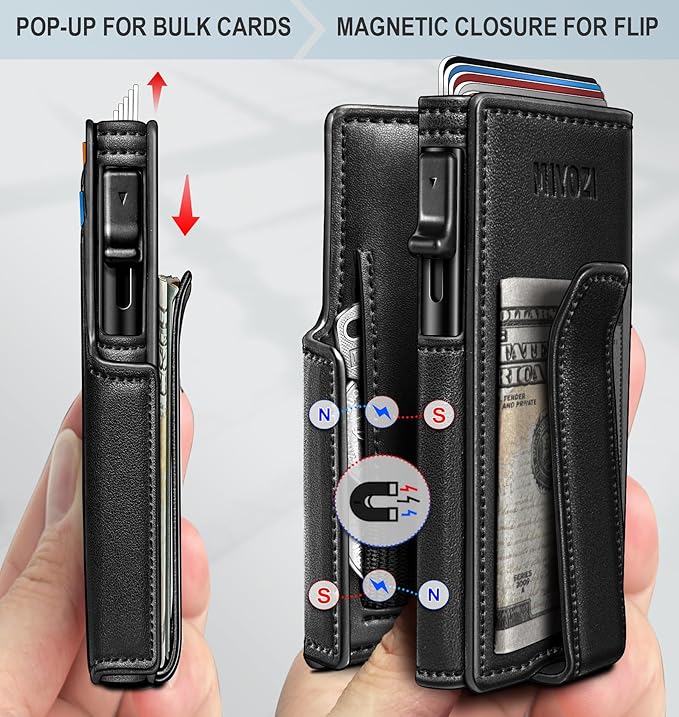 miyozi Men Wallet,with Money Clip Coins Pocket ID Window,Slim Front Pocket RFID Blocking Pop-up Card Holder 3.9"x 2.7", Gift Boxed