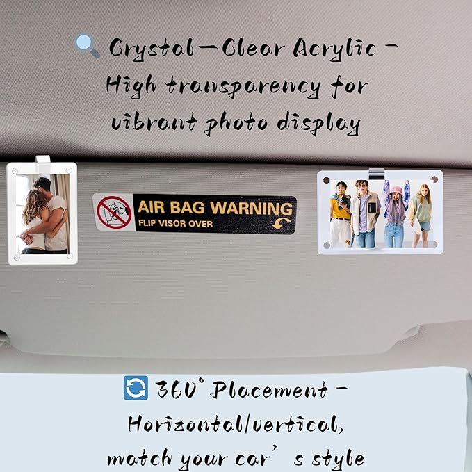Car Sun Visor Photo Holder, 2 Pack Universal Magnetic Car Visor Clip, Personalized Picture Frame for Cars, Photo car visor clip