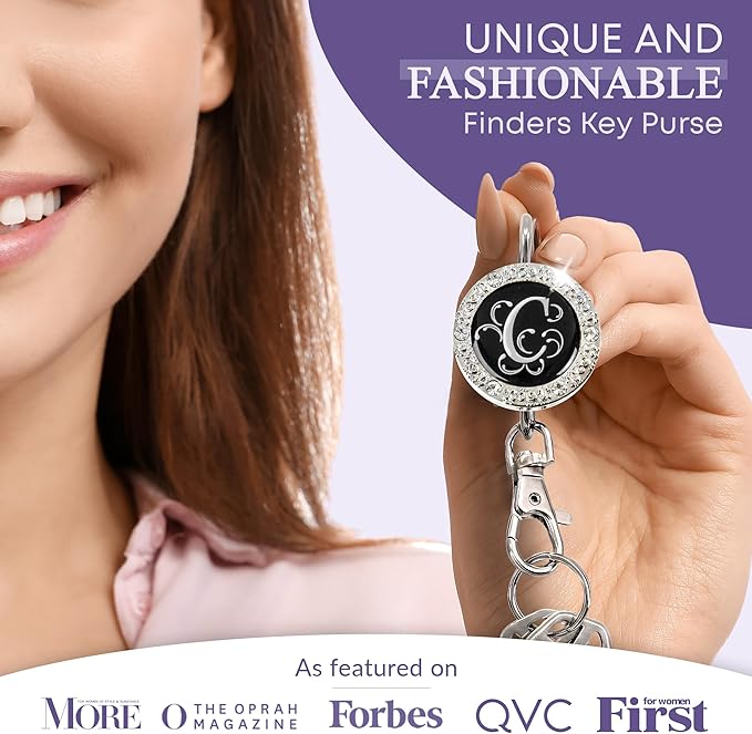 Women’s Bag Charm Key Finder, Car Keychain Hook, Cute Purse Organizer & Tote Bag Accessories, Gifts for Mom - Monogram Letter