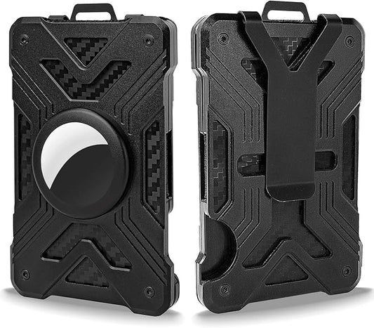 Wallet (No Airtag) with Metal Money Clip, CFW-X-2-black, RFID Blocking, Minimalist, Slim, Cellular Phone Case for Men, Black