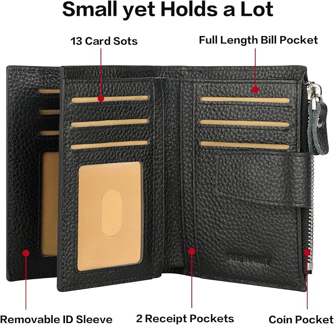 Lavemi Small Compact Women Wallet RFID Blocking Genuine Leather Bifold Purse with ID Windows