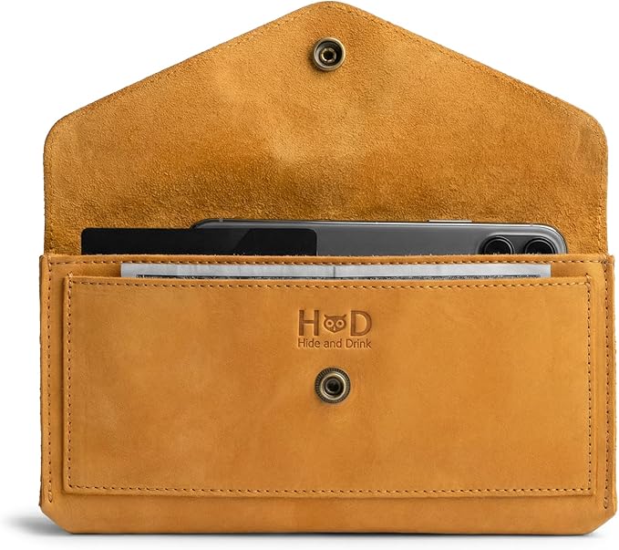 Hide & Drink, Full Grain Leather Large Female Wallet, Travel Organizer for Women, Vintage Money and Card Holder, Handmade, Old Tobacco