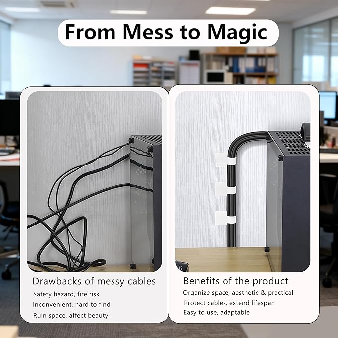 48Pcs Upgraded Under Desk Cable Ties - Self Adhesive Sticky Back Hook and Loop Straps, Wire Cord Management Organizers for Home Office