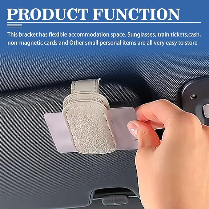 Car Glasses Holders Sun Visor Magnetic Leather Sunglass Holder for Car Suitable for Glasses Car Visor Accessories Universal for Most Car Sun Visor, Beige