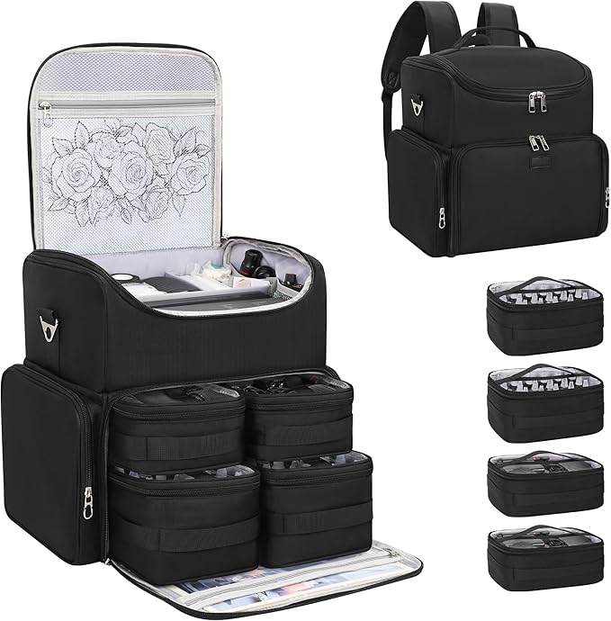 Relavel Tattoo Backpack with 4 Removable Pouches, Tattoo Travel Case with 3 Detachable Dividers, Waterproof Tattoo Carrying Case for Stencil Printer, Equipment and Supplies - Black