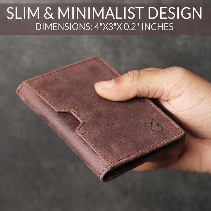 FOXHACKLE Full Grain Leather Credit Card Holder for Men and Women, Slim Bifold RFID Blocking Wallet, Thin Front Pocket Minimalist Wallet, Small Card Case.