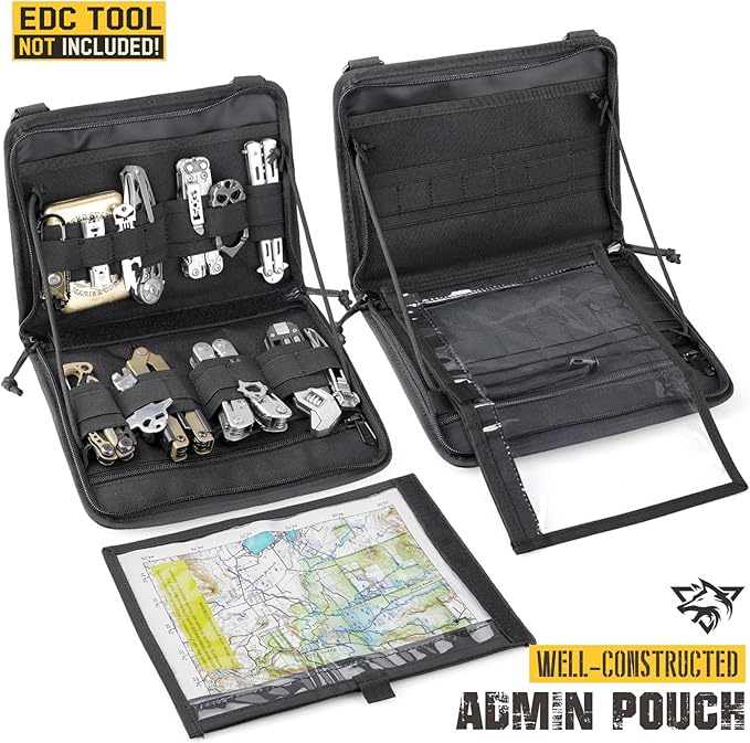 WYNEX Tactical Folding Admin Pouch, Molle Tool Bag of Laser-Cut Design, Utility Organizer EDC Medical Bag Modular Pouches Tactical Attachment Waist Pouch Include U.S Patch
