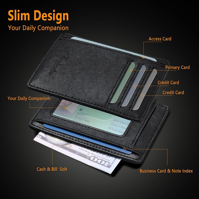 Travelambo Slim Minimalist Wallet for Men, RFID Blocking Credit Card Holder, Front Pocket ID Card Case, Gifts for Men, Husband, Boyfriend, Teenage