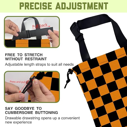 Car Garbage Bag Black Orange Checkered Drawstring Car Trash Bag Hanging for Back Seat with Adjustable Buckle Canvas Vehicle Trash Can Easy-to-Install for Car Accessories Vehicle Travelling Camping