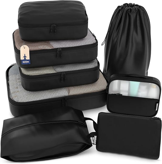 Shacke Packing Cubes for Travel 8 Set - Premium Luggage Organizer Bags - Versatile Travel Organizer for Women and Men - Optimized Packing Bags - Travel Essentials (Air Black)