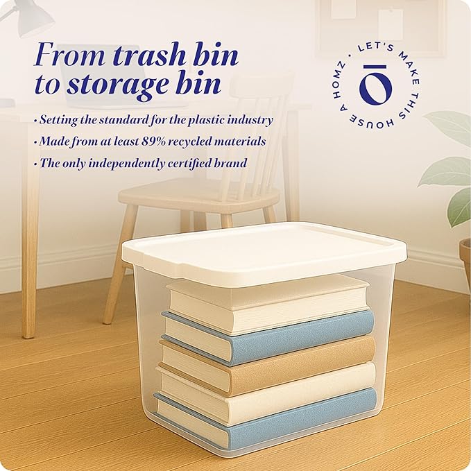 HOMZ 2-Pack Snaplock, Large Clear Plastic Storage Organizer Bins w/Lids, 56 Quart, Blue - Stackable Container Boxes for Bedroom, Bathroom, Garage, and Office Organization