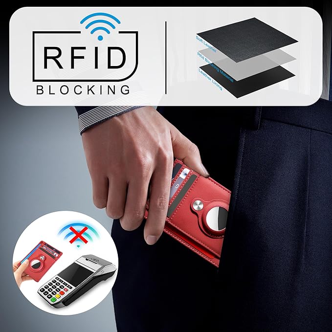Hawanik Slim Minimalist Front Pocket Air Tag Wallet, RFID Blocking Card Holder Wallet with Airtag Holder
