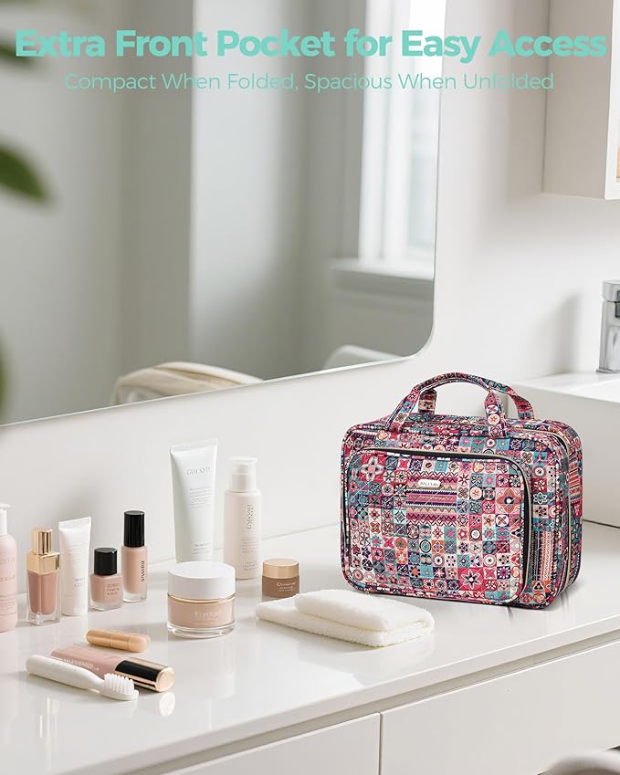 BALULHG Travel Hanging Toiletry Bag for Women,Makeup Bag Cosmetic Organizer Waterproof with Hanging Hook Multiple Pockets for Women Travel Essentials Bohemia