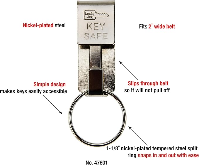 Lucky Line Key Safe Slip-On, 2” Wide Belt Key Ring - Heavy Duty Belt Key Clip, Key Chain