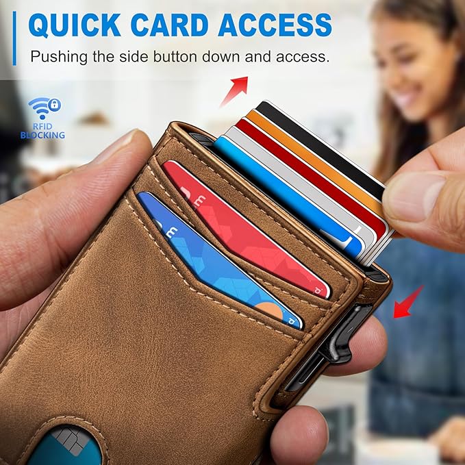miyozi Men Wallet,with Money Clip Coins Pocket ID Window,Slim Front Pocket RFID Blocking Pop-up Card Holder 3.9"x 2.7", Gift Boxed