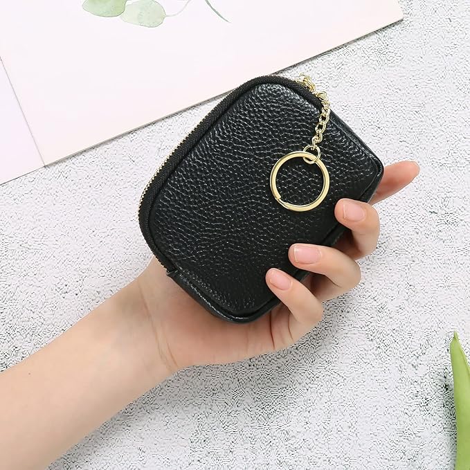 SENDEFN Mini Coin Purse Soft Leather Small Coin Pouch Purses Women Zipper Pocket with Key Ring
