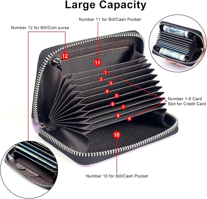 EcoVision Credit Card Holder RFID Card Case Wallet, Small Accordion Zipper Card Case Holder, Card Organizer Case for Women Men