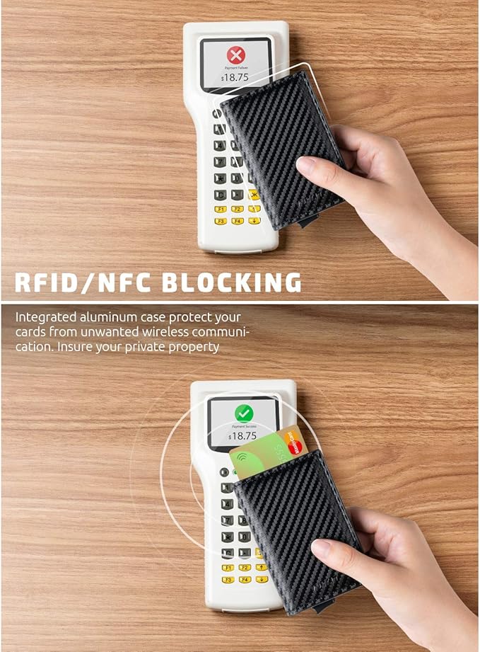 VULKIT Credit Card Holder RFID Blocking Leather Automatic Pop Up Wallet Aluminum Pocket Business Card Case