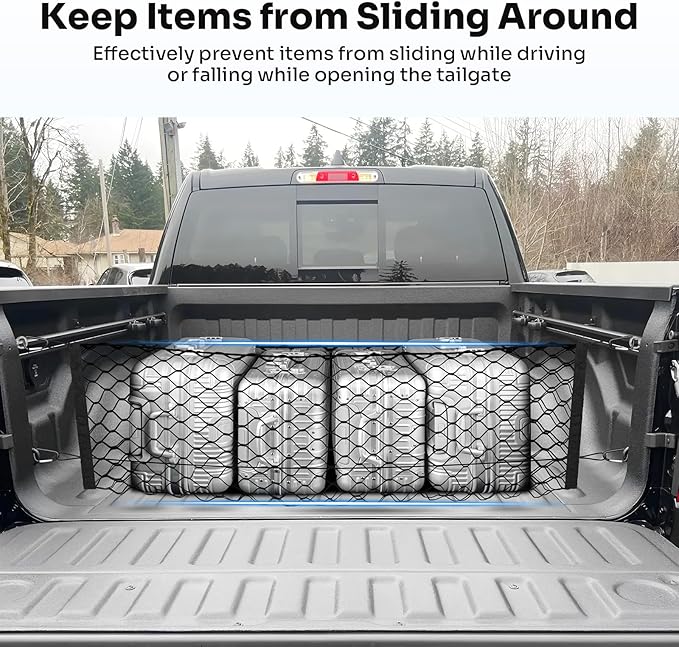 Canvcle Truck Bed Cargo Net for 2019-2025 2026 Dodge Ram 1500 Accessories Envelope Style Mesh Trunk Net Organizer and Storage Stretchable Adjustable Elastic Nylon Rear Cargo Netting with Hooks